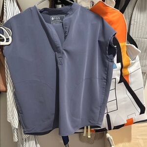 Figs Slate Blue Sleeveless Shirt with V-Neck Design